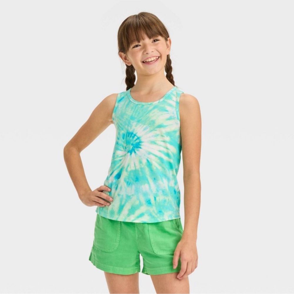 Cat & Jack Girls' Tie-Dye Graphic Tank Top - Green/White, M
